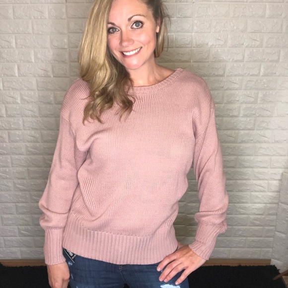 Sweaters - Pink Knit Sweater with Low Back and Bow on Back